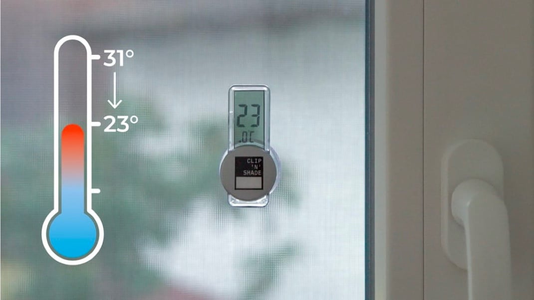 Zeer efficiënt buitenrolgordijn: verlaagt de temperatuur van 31 °C tot 23 °C