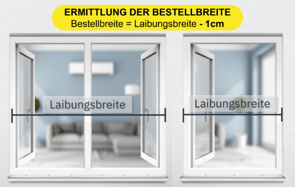 Je kunt de bestelbreedte bepalen door de onthullingsbreedte te meten en daar als veiligheidsmaatregel één centimeter van af te trekken.