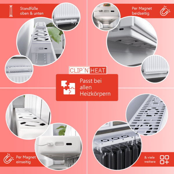 Installatiemogelijkheden voor radiatorventilatoren van CLIP'N'HEAT