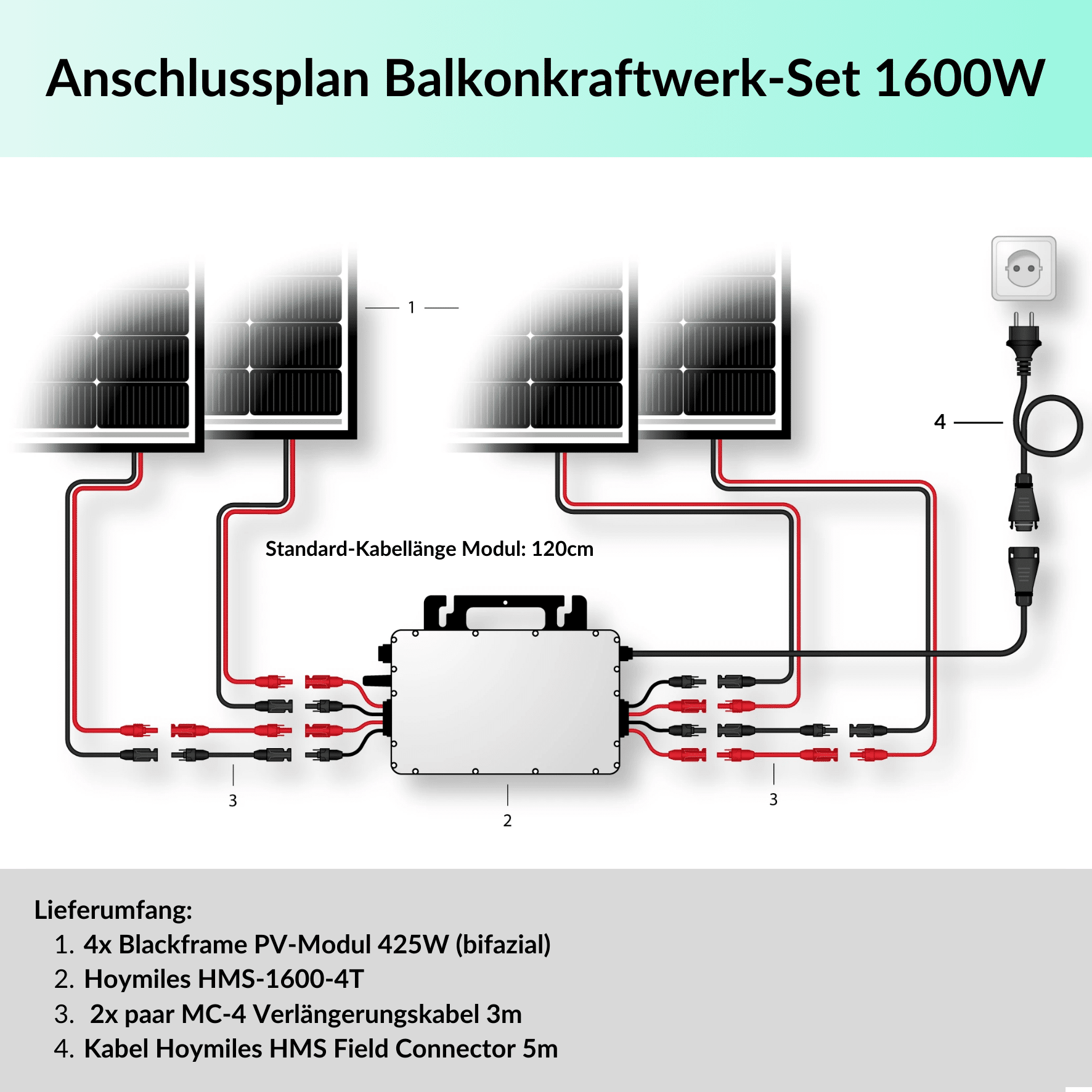 Balkoncentrale 1600W complete set - Aansluitschema