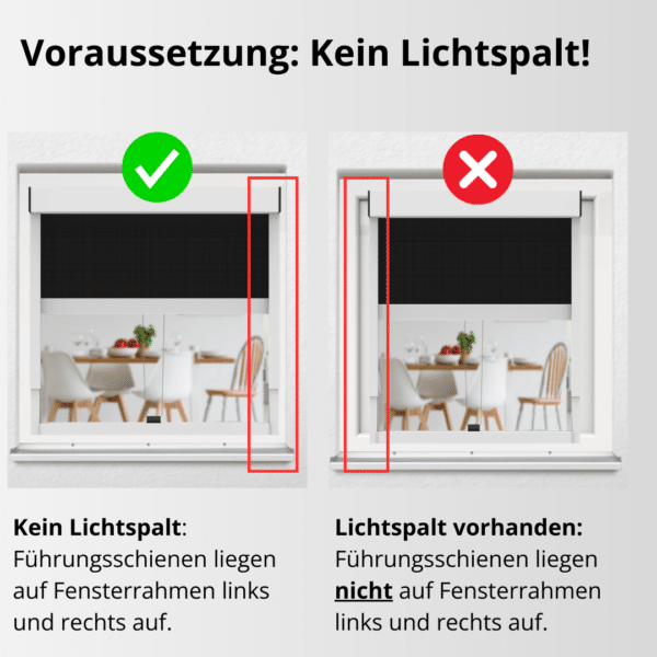 Externe installatie van rolgordijnen, Geen lichtspleet, Vereiste: Geen lichtspleet