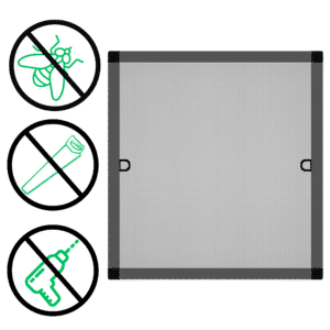 Fly screen supplement for ClipnShade heat protection roller blind. Provides reliable protection against insects. No drilling or sawing necessary.
