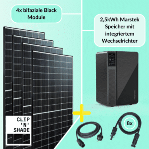 1600W balkoncentrale complete set bestaande uit 4x PV-modules en Marstek opslag met geïntegreerde 800W omvormer.