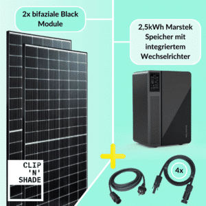800W balkoncentrale complete set bestaande uit 2x PV-modules en Marstek opslagsysteem met geïntegreerde 800W omvormer.