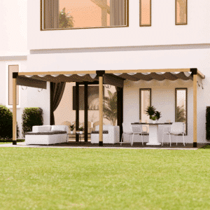 Dubbele pergola terrasoverkapping met muurbevestiging en schuifdak 2
