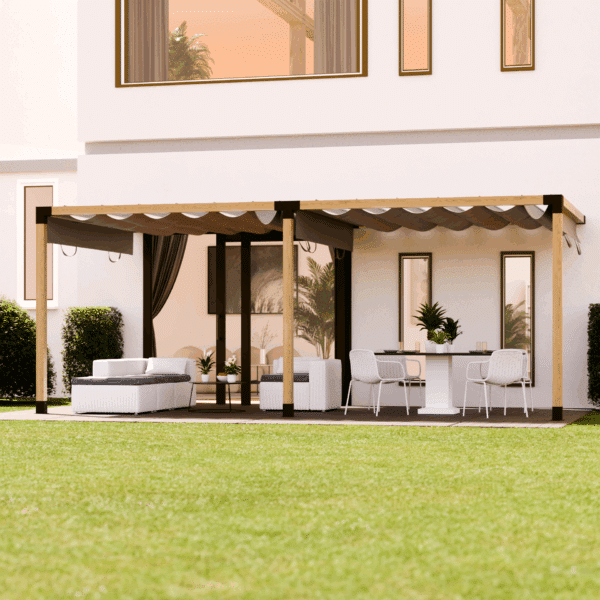 Dubbele pergola terrasoverkapping met muurbevestiging en schuifdak 2