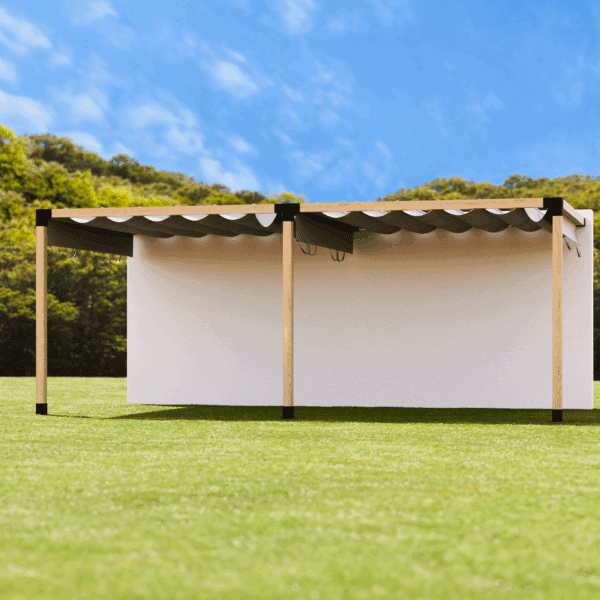 Dubbele pergola terrasoverkapping met muurbevestiging en schuifdak 4