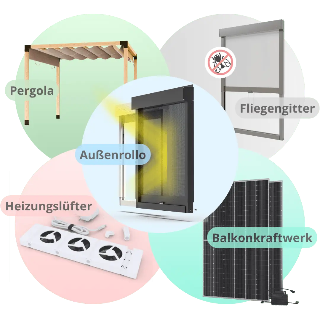 CLIP'N'SHADE De leverancier voor meer wooncomfort en energie-efficiëntie: buitenrolgordijnen, insectenhorren, ventilatorkachels, balkoncentrales & pergola's